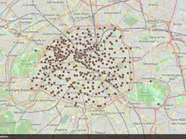 Une carte détaillée de Paris montre des points bruns représentant l emplacement des taxis.